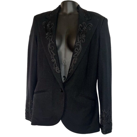 Polo Ralph Lauren Double Knit Black Blazer Embellished Womens 10 Button Pocket